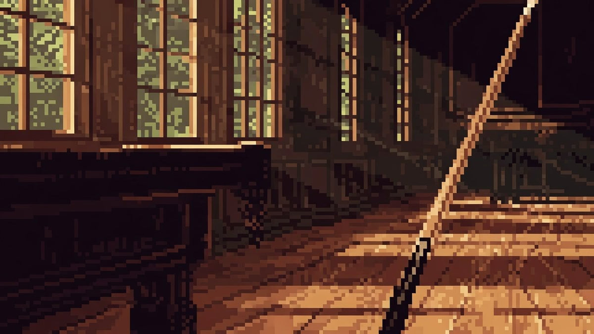 Parlor with wide oak floors, garden windows, and warm afternoon light on wood panels.